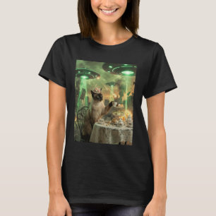 Fancy Cat Alien Invasion Tea Party UFO Apocalypse  T-Shirt