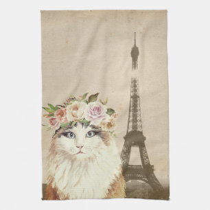 Fancy Cat & Eiffel  Tea Towel
