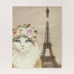 Fancy Cat & Eiffel Tower Jigsaw Puzzle