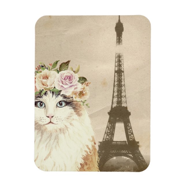 Fancy Cat & Eiffel Tower Magnet (Vertical)