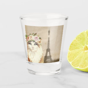 Fancy Cat & Eiffel Tower Shot Glass