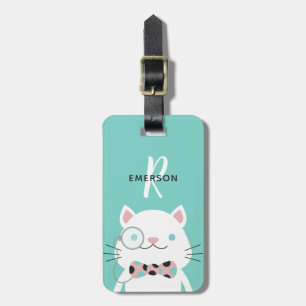 Fancy Cat with Monocle Monogram Luggage Tag