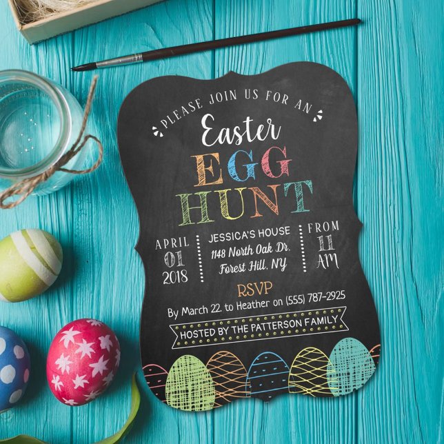 Fancy Chalkboard Easter Egg Hunt Invitation (Creator Uploaded)