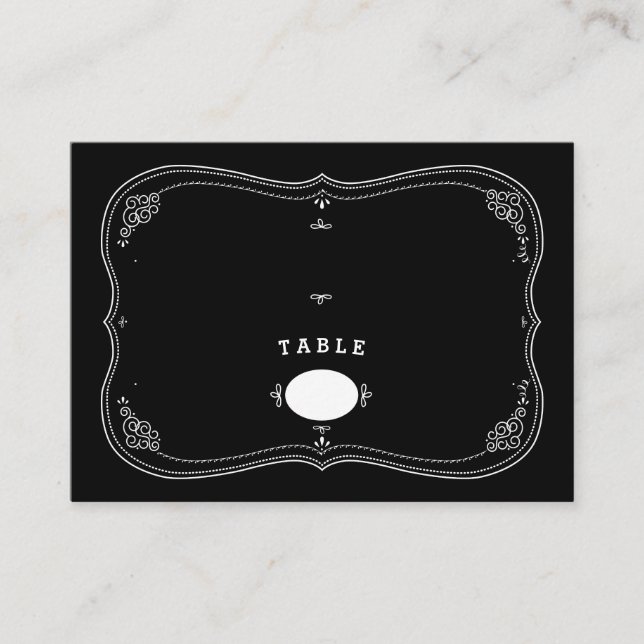 Fancy Chalkboard Vintage Wedding Seating Card (Front)