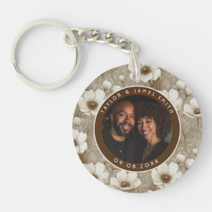Fancy Champagne Anemones Floral Outdoor Wedding Key Ring
