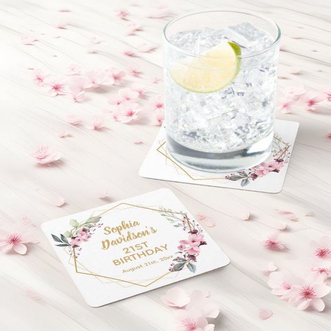 Fancy Cherry Blossom 21st Birthday Coasters (Floral Elegance for a Blooming Birthday! 🌸🎉)