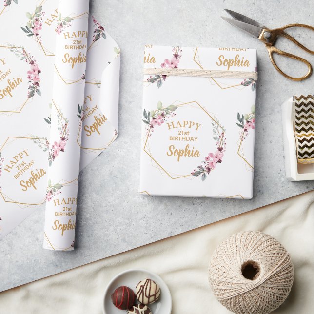 Fancy Cherry Blossom 21st Birthday Wrapping Paper (Elevate Your Gift with Floral Elegance! 🌸✨)