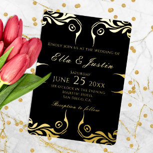 Fancy Chic Faux Gold Border On Black Wedding