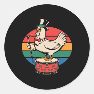 Fancy Chicken On Drum Retro Rainbow Marching Nd _1 Classic Round Sticker