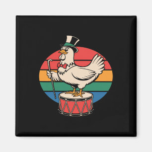 Fancy Chicken On Drum Retro Rainbow Marching Nd Magnet