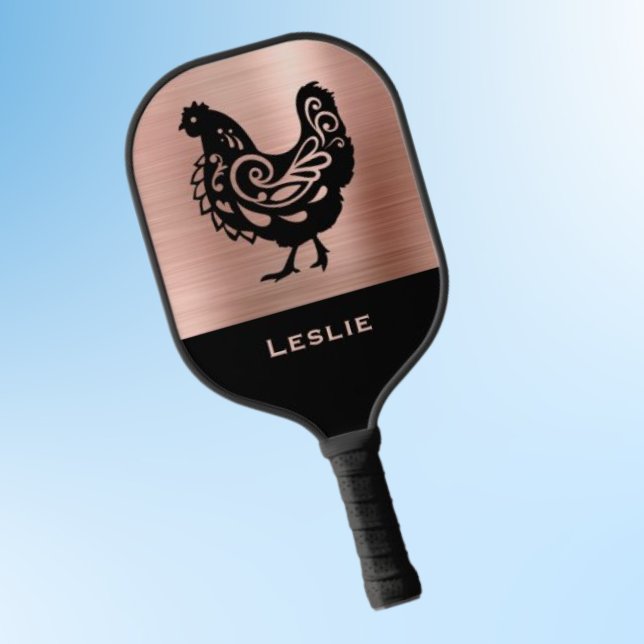 Fancy Chicken Silhouette in Faux Copper n Black Pickleball Paddle (Creator Uploaded)