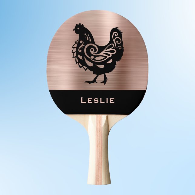 Fancy Chicken Silhouette in Faux Copper n Black    Ping Pong Paddle (Creator Uploaded)