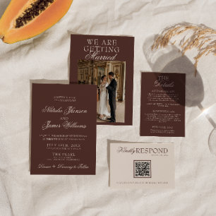 Fancy Chocolate Brown Old Money Retro Wedding Invitation