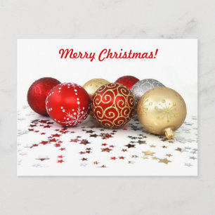 Fancy Christmas Ball Ornaments with Shiny Stars Holiday Postcard