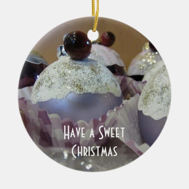 Fancy  Christmas Cupcake Ceramic Tree Decoration (Front)