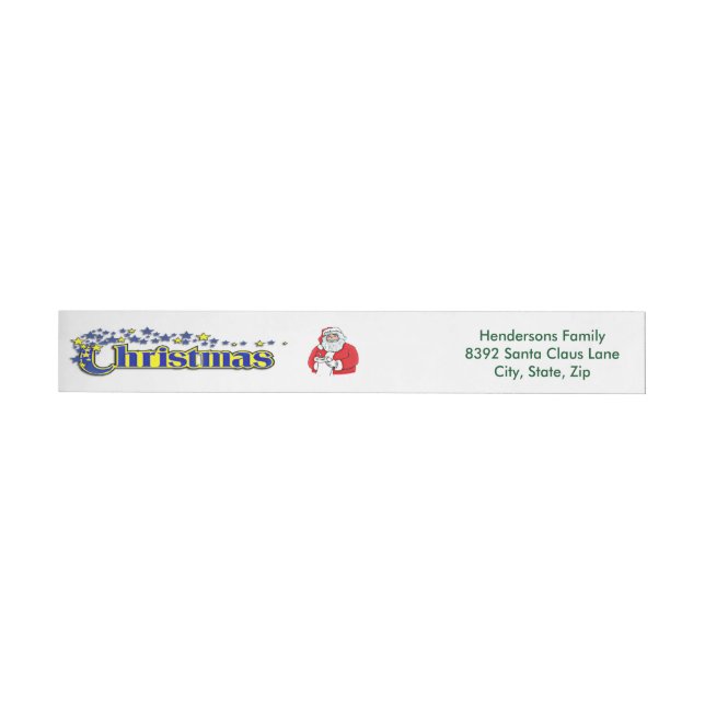 Fancy Christmas Text and Santa Lt Wraparound Address Label (Individual)