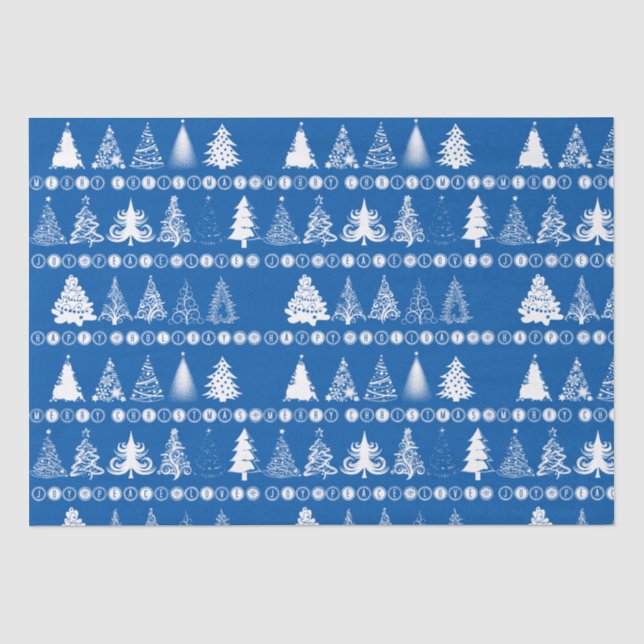 Fancy Christmas Tree Blue Tissue Paper (Front)