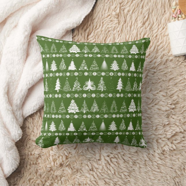 Fancy Christmas Tree Green Cushion (Blanket)
