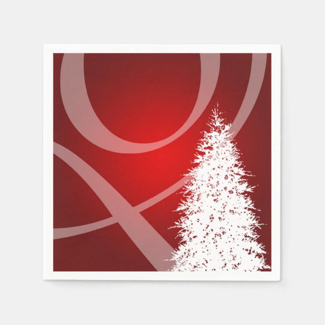 Fancy Christmas Tree Holiday Xmas Design Red White Napkin (Front)