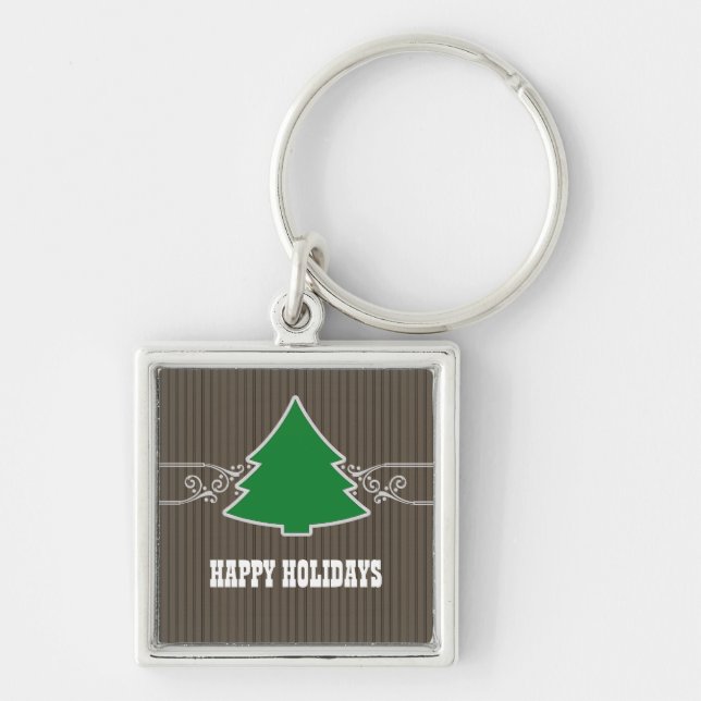 Fancy Christmas Tree Swirls Premium Keychain (Front)