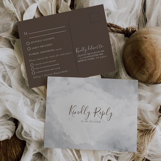 Fancy Classic Brown Wedding Menu Choice Reply Postcard (Creator Uploaded)