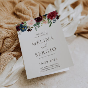 Fancy Classic Flowers Folded Wedding Program