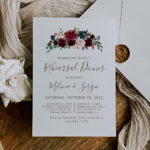 Fancy Classic Flowers Rehearsal Dinner Invitation