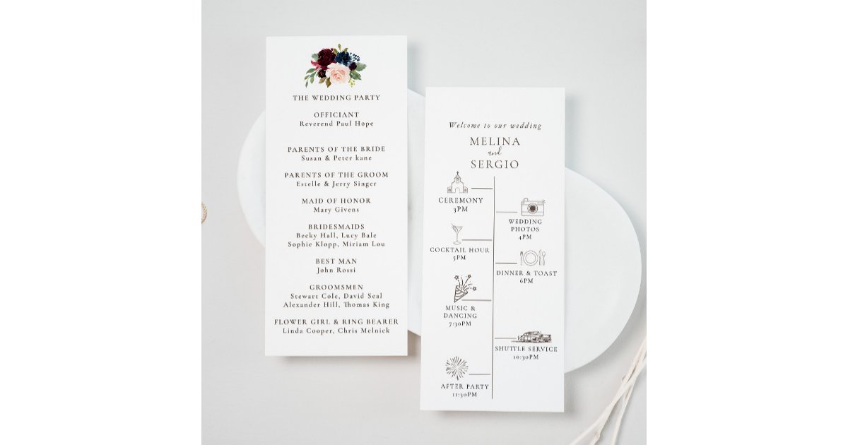 Fancy Program Examples Fancy Classic Flowers Timeline Wedding Program | Zazzle