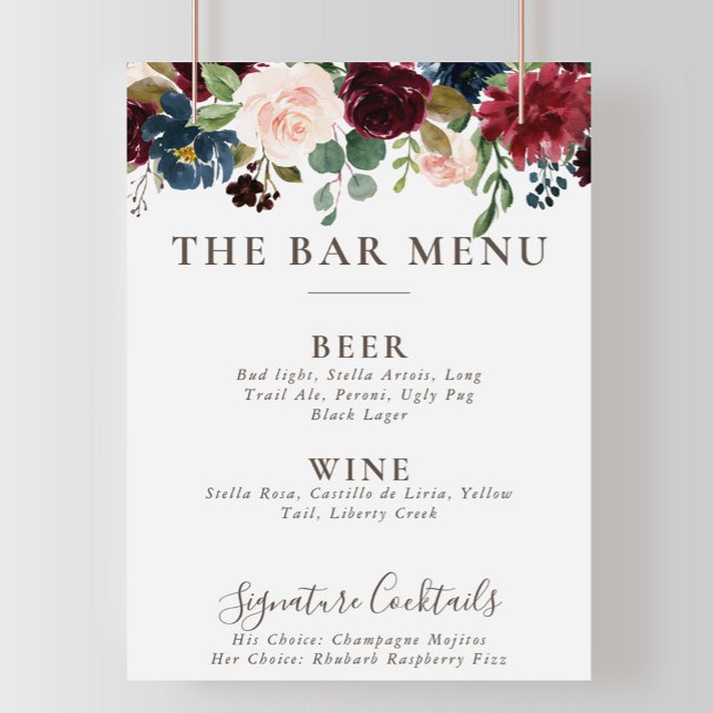 Fancy Classic Flowers Wedding Bar Menu  Poster (Creator Uploaded)
