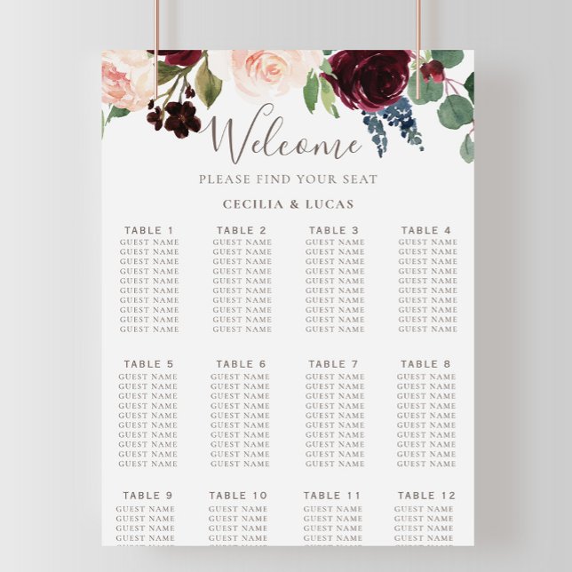 Fancy Classic Flowers Wedding Seating Chart (Creator Uploaded)