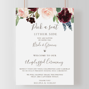 Fancy Classic Flowers Wedding Unplugged Ceremony Poster