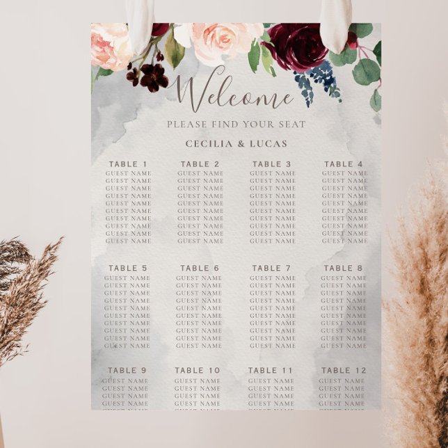 Fancy Classic Rose Flowers Wedding Seating Chart (Creator Uploaded)