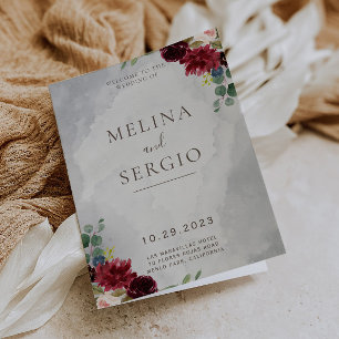 Fancy Classic Roses Peony Flowers Folded Wedding Program