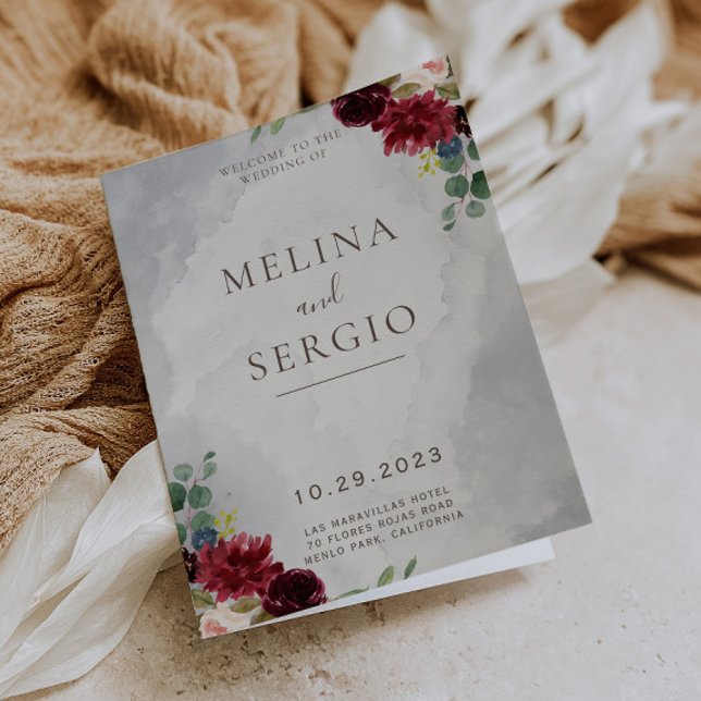 Fancy Classic Roses Peony Flowers Folded Wedding Program (Creator Uploaded)