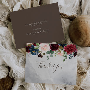 Fancy Classic Roses Peony flowers Wedding Thank You Card
