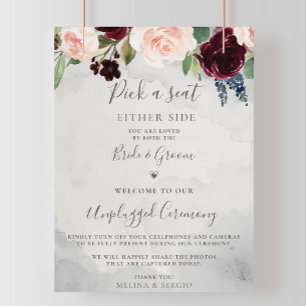 Fancy Classic Roses Wedding Unplugged Ceremony Poster
