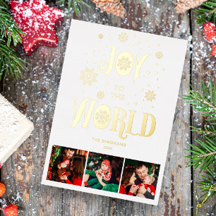 Fancy Collage 3 Photos Snowflakes Christmas Foil Holiday Card