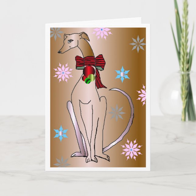 "Fancy Collar Whippet Dog"  Holiday Greeting Card (Front)