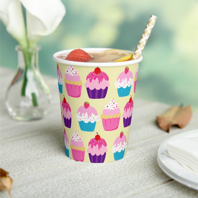 Fancy, Colourful Cupcakes On Yellow Birthday   Paper Cups (Insitu)