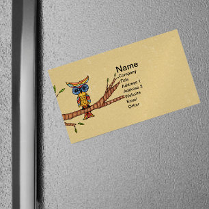 Fancy Colourful Owl Tree Branch Magnetic Business Card