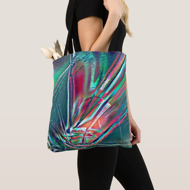 Fancy colours red to green faded & digital scratch tote bag (Close Up)