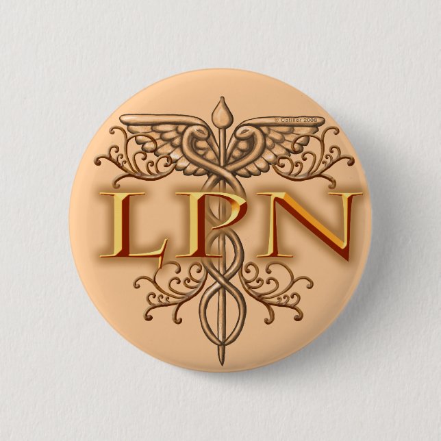 Fancy Copper Caduceus LPN Nurse 6 Cm Round Badge (Front)