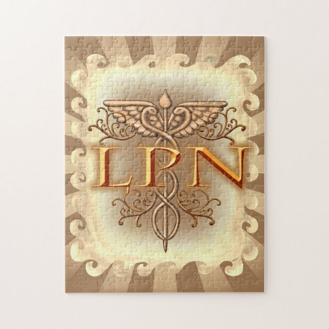 Fancy Copper Caduceus LPN Nurse Jigsaw Puzzle (Vertical)