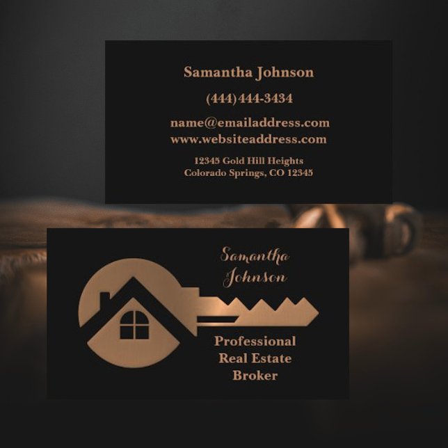 Fancy Copper Key Real Estate Broker Business Card (Creator Uploaded)