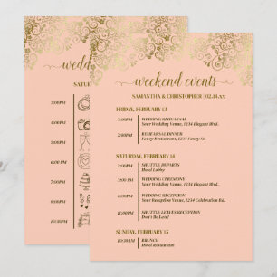Fancy Coral Peach & Gold Wedding Events & Timeline Program