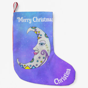Fancy Crescent Moon Pretty Face Colourful Shapes Small Christmas Stocking