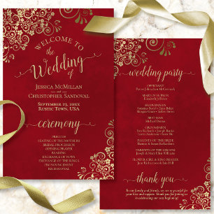 Fancy Crimson Red & Gold Budget Wedding Program