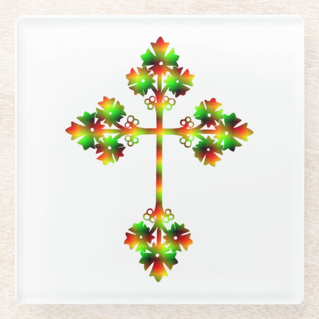 FANCY CROSS GLASS COASTER (Front)