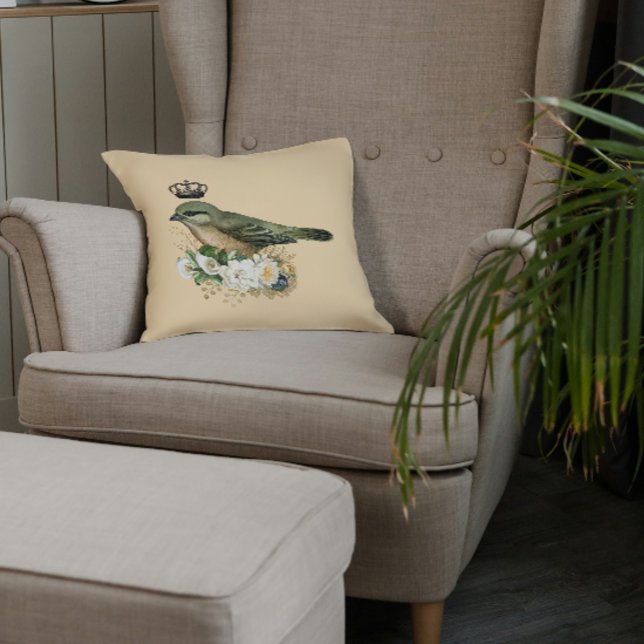 Fancy Crown Bird on Peach  Cushion (Creator Uploaded)
