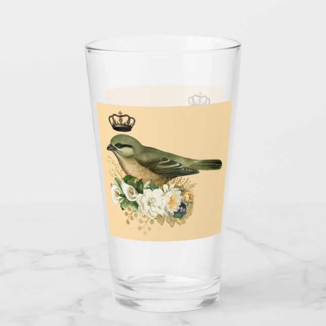 Fancy Crown Bird on Peach  Glass (Front)